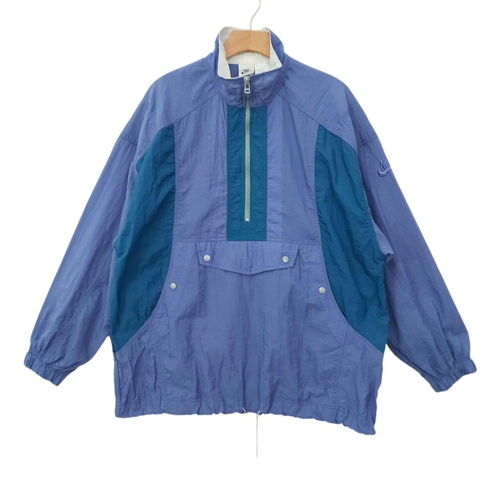 Vintage Nike Half Zip Windbreaker Jacket Womens Large Blue Colorblock Nylon 90s